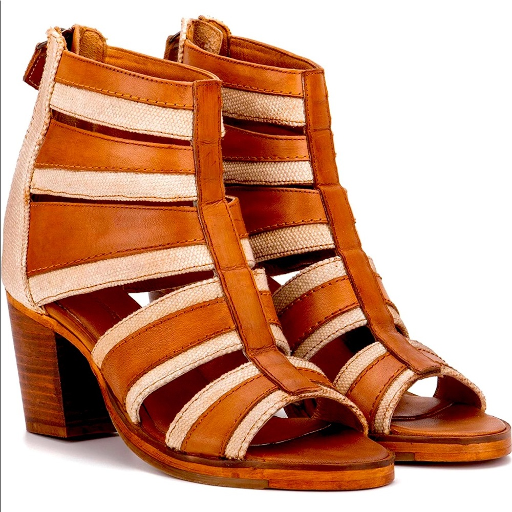 The Foundry Company Leather Peep-Toe Strappy Sandal.